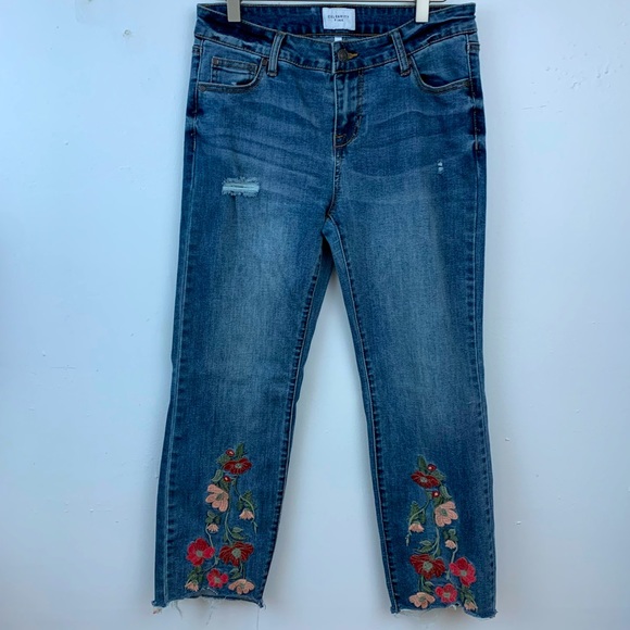 Celebrity Pink Denim - Celebrity pink floral embroidered ankle straight